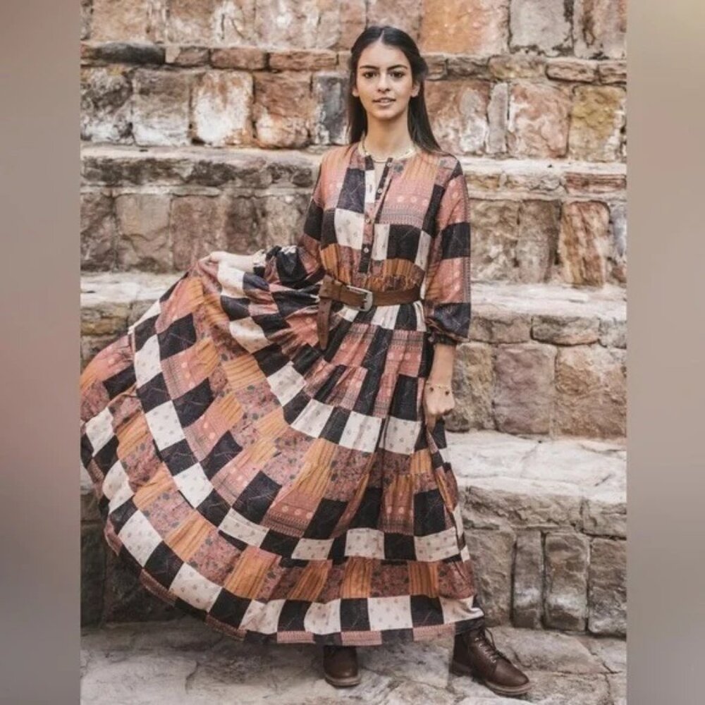 Fufa sustainable Egyptian lightweight printed cotton tiered maxi dress